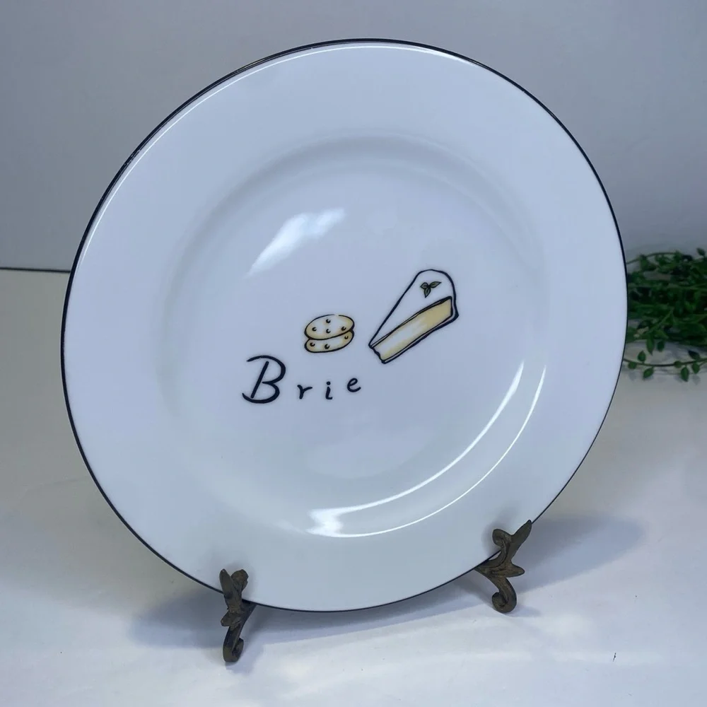 POTTERY BARN Cheese Plate BRIE Black Rim 7 3/4